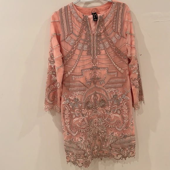 Anaya Kiran Chaudhry Pakistani Chiffon Pink suit - Picture 4 of 8